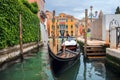 Venice, Italy. Venetian gondola traditional boat in water canal. Street exterior in Venezia with gondolas Royalty Free Stock Photo