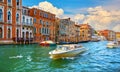 Venice, Italy. Veneto region. Motorboats moving by Grand Canal