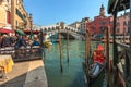 Venice, Italy - 14.03.2019: View of the landmark Ponte di Rialto bridge over the Grand Canal in Venice Royalty Free Stock Photo