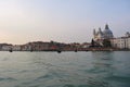 Venice, Italy 02 12 2017: view of venetian lagoon from gondola on grand canal at sunset Royalty Free Stock Photo