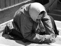 Woman homeless on Rialto bridge ask for money Royalty Free Stock Photo