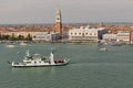 Venice lagoon with cityscape, aerial view. Italy.