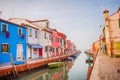 Venice landmark, Burano island canal, colorful houses and boats, Italy europe, Colorful street in Burano, near Venice, Italy Royalty Free Stock Photo