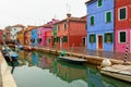 Venice landmark, Burano island canal, colorful houses church and boats, Italy. Royalty Free Stock Photo