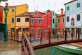 Venice landmark, Burano island canal, colorful houses church and boats, Italy. Royalty Free Stock Photo