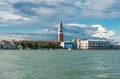 Venice landmark, view from sea of Piazza San Marco or st Mark square, Campanile and Ducale or Doge Palace Royalty Free Stock Photo