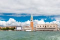 Venice landmark, view from sea of Piazza San Marco or st Mark square, Campanile and Ducale or Doge Palace. Italy Royalty Free Stock Photo