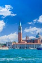 Venice landmark, view from sea of Piazza San Marco or st Mark square, Campanile and Ducale or Doge Palace. Italy, Europe Royalty Free Stock Photo