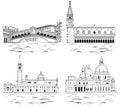 Venice landmarks and tourist attractions set. Vector illustration Royalty Free Stock Photo