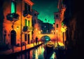 Venice at night brilliantly colored painting