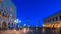 Venice at night, Italy. Panoramic view of famous St Mark`s Square or Piazza San Marco in evening Royalty Free Stock Photo