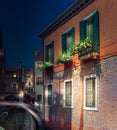 Venice night view with house and small bridge