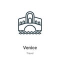 Venice outline vector icon. Thin line black venice icon, flat vector simple element illustration from editable travel concept Royalty Free Stock Photo