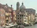 Venice panorama: canal, boats and old brick houses in Venice, Italy, Europe