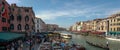 Venice panorama: canal, boats and old brick houses in Venice, Italy, Europe