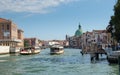 Venice panorama: canal, boats and old brick houses in Venice, Italy, Europe