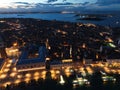 Venice panoramic cityscape landmark at sunset or night, aerial view of Piazza San Marco Royalty Free Stock Photo