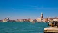 Venice panoramic landmark, aerial view of Piazza San Marco or st Mark square and The Basilica of St Mary of Health. Italy, Europe Royalty Free Stock Photo