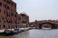 Venice - Panoramic view of bridge Ponte dei Tre Archi and water channel in city of Venice Royalty Free Stock Photo