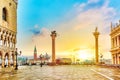 Venice postcard. World famous Venice landmarks. St. Mark`s San Marco square with San Giorgio Maggiore church during amazing Royalty Free Stock Photo