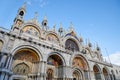 Venice, Saint Mark basilica facade, blue sky in Italy