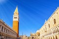 Venice, San Marco St Mark square, basilica, Doge`s palace and tower Royalty Free Stock Photo