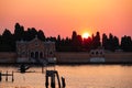 Venice - Scenic sunset view on San Michele island at Venetian lagoon in Venice, Veneto Royalty Free Stock Photo