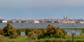 Venice seen from the San Giuliano park in Mestre, a large park overlooking the Venetian lagoon with a beautiful Venice