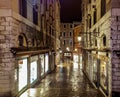 Venice shopping alley at night on a rainy evening Royalty Free Stock Photo