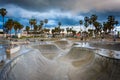 The Venice Skate Park at sunset, in Venice Beach, Los Angeles, C Royalty Free Stock Photo