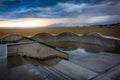 The Venice Skate Park at sunset, in Venice Beach, Los Angeles, C Royalty Free Stock Photo