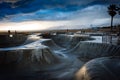 The Venice Skate Park at sunset, in Venice Beach, Los Angeles, C Royalty Free Stock Photo