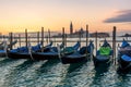 Venice sunrise and Venice gondolas on San Marco square at sunrise, Grand Canal, Venice, Italy Royalty Free Stock Photo