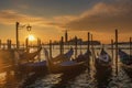 Venice sunrise and Venice gondolas on San Marco square at sunrise, Grand Canal, Venice, Italy Royalty Free Stock Photo