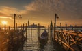 Venice sunrise and Venice gondolas on San Marco square at sunrise, Grand Canal, Venice, Italy Royalty Free Stock Photo