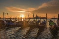 Venice sunrise and Venice gondolas on San Marco square at sunrise, Grand Canal, Venice, Italy Royalty Free Stock Photo