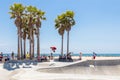 VENICE, UNITED STATES - MAY 21, 2015: Skater boy practicing at the skate park at Venice Beach, Los Angeles, California Royalty Free Stock Photo