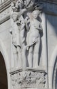 Venice, VE, Italy - February 13, 2024: Corner relief od staues of Adam and Eve