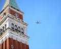 Venice, VE, Italy - February 13, 2024: Helicopter of the Italian police flying over Saint Mark Square Royalty Free Stock Photo