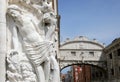 Venice, VE, Italy - May 18, 2020:. Statue of Drunken Noah and bridge of sighs Royalty Free Stock Photo