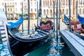 Docked Gondolas on Grand Canal with Venetian Architecture Royalty Free Stock Photo