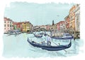 Venice - View of the Rialto Bridge. Royalty Free Stock Photo