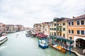 Venice. View from the Rialto Bridge to Grand Canal in Venice. Gondolas and Boats Traffic Royalty Free Stock Photo