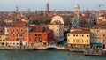 Venice waterfront at Ponte Longo, Long bridge, at sunset, Italy