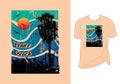 Venich Beach Vector Vintage Grunge effect T- Shirt Design, Vector Art T- Shirt Design plam tree surfing boat