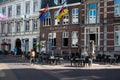 Venlo, Limburg, The Netherlands - Facade of the town hall with terraces and restaurants