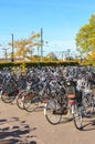 Venlo, Limburg, Netherlands - October 13, 2018: Rows of parked bicycles in the Dutch city close to the main train station. City