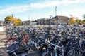 Venlo, Limburg, Netherlands - October 13, 2018: Rows of parked bicycles in the Dutch city close to the main train station. City