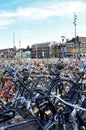 Venlo, Limburg, Netherlands - October 13, 2018: Rows of parked bicycles in the Dutch city close to the main train station. City