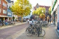 Venlo, Limburg, Netherlands - October 13, 2018: Shopping street in the historical center of the Dutch city. Bicycles parked on